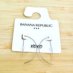 Banana Republic Silver Tone Open Hoop Drop Earrings XOXO - New